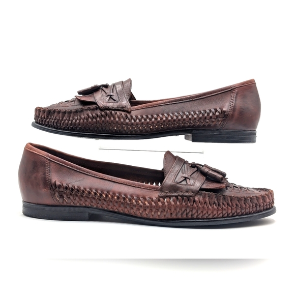 Nunn Bush Woven Leather Tassel Loafers Men's Sz 12M Brown Slip On Casual Preppy - Picture 10 of 17